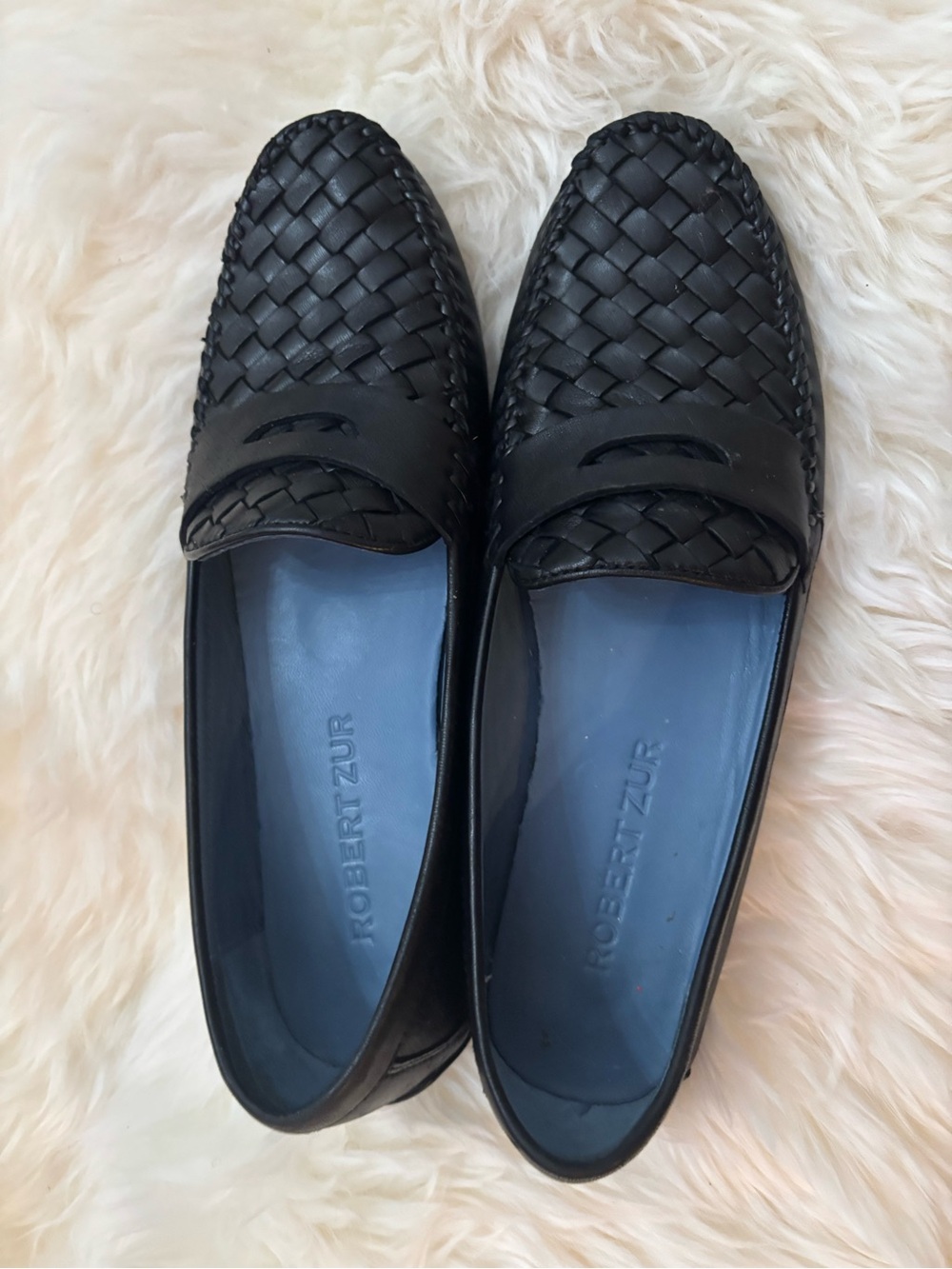 Robert Zur Black  Woven Leather Slip-On Driving Loafers